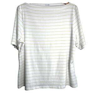 Sigrid Olsen XL White & Lime Green Striped Lightweight Top